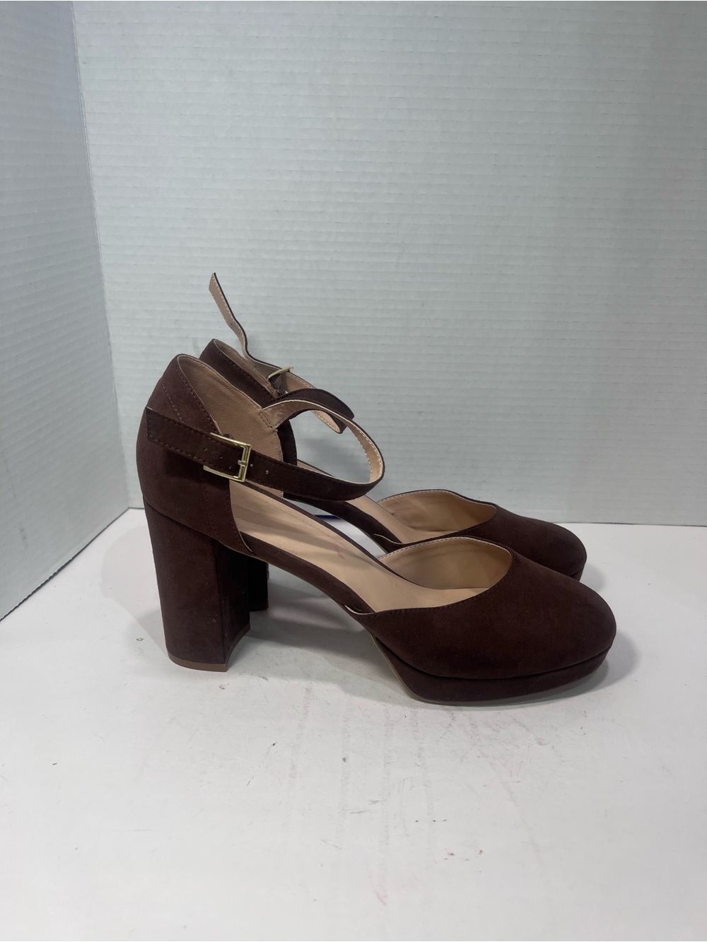 LOFT Brown Suede Ankle-Strap Block Heels